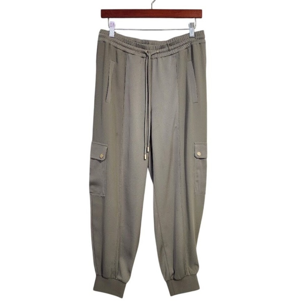 ME+EM Slouchy Satin Cargo Jogger Pants Washed Green Utility Luxe Size 10
